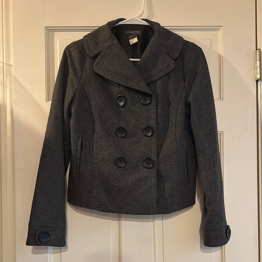 Banana Republic Cropped Gray Wool Blend Pea Coat